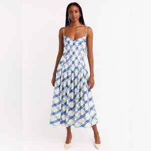 Banana Republic Plaid A-Line Slip Pleated midi Dress size 4p sleeveless wedding